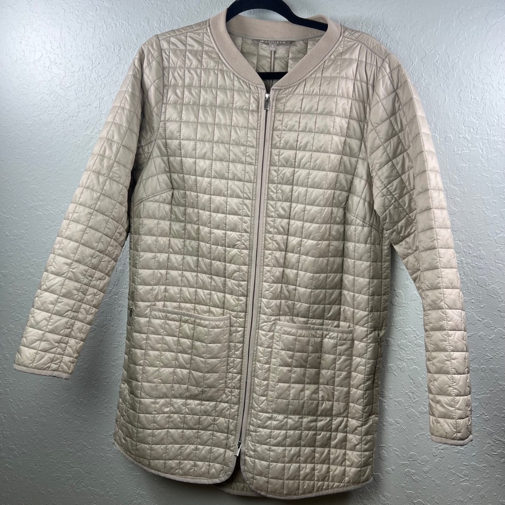 Athleta Quilted Bomber Jacket Women Longline Zip Up Pockets M Nylon Primaloft